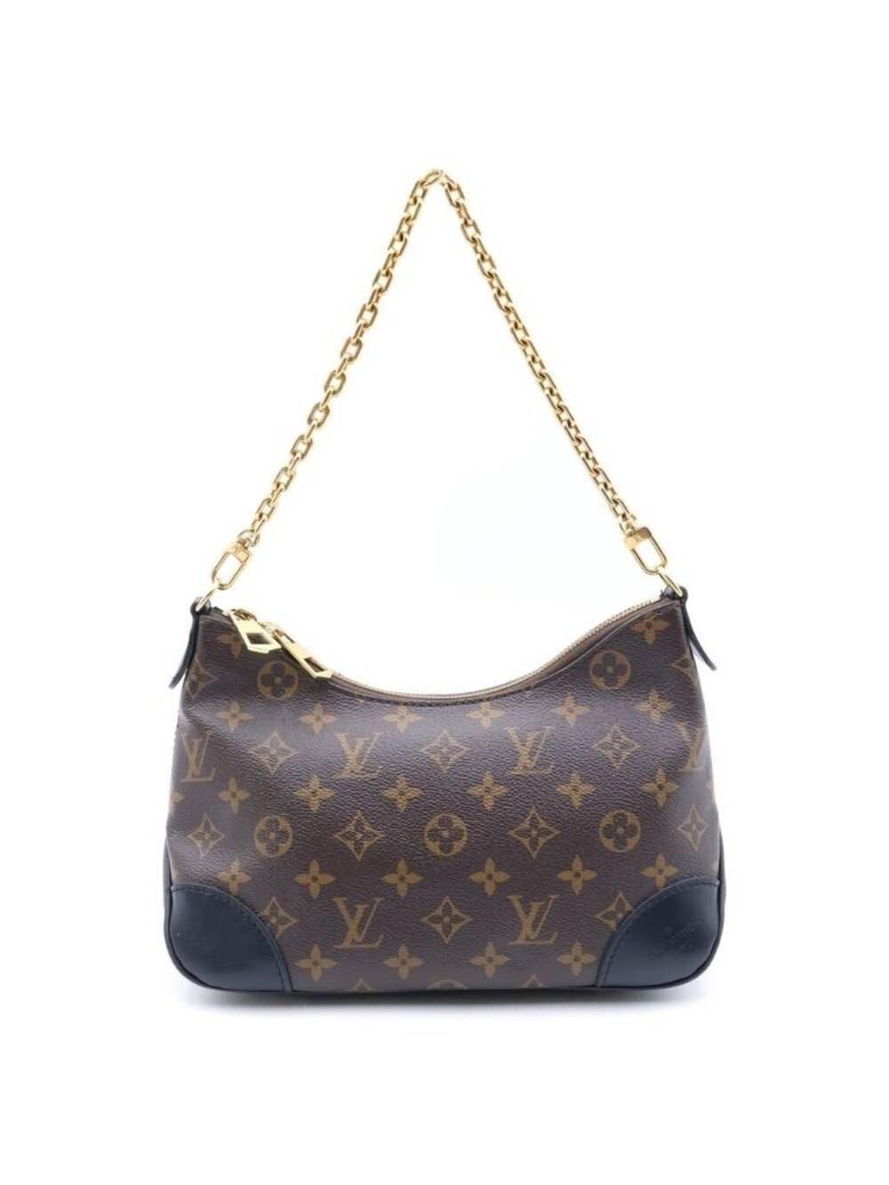 Louis Vuitton Monogram Boulogne NM 2-Way Chain Shoulder Bag Brown Black Leather